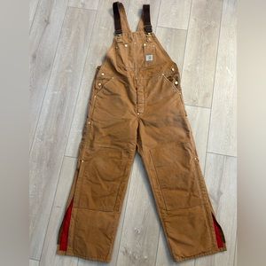 Carhartt R02 BRN Double Knee Duck Bib Quilt Lined Insulated Overalls USA 40x30